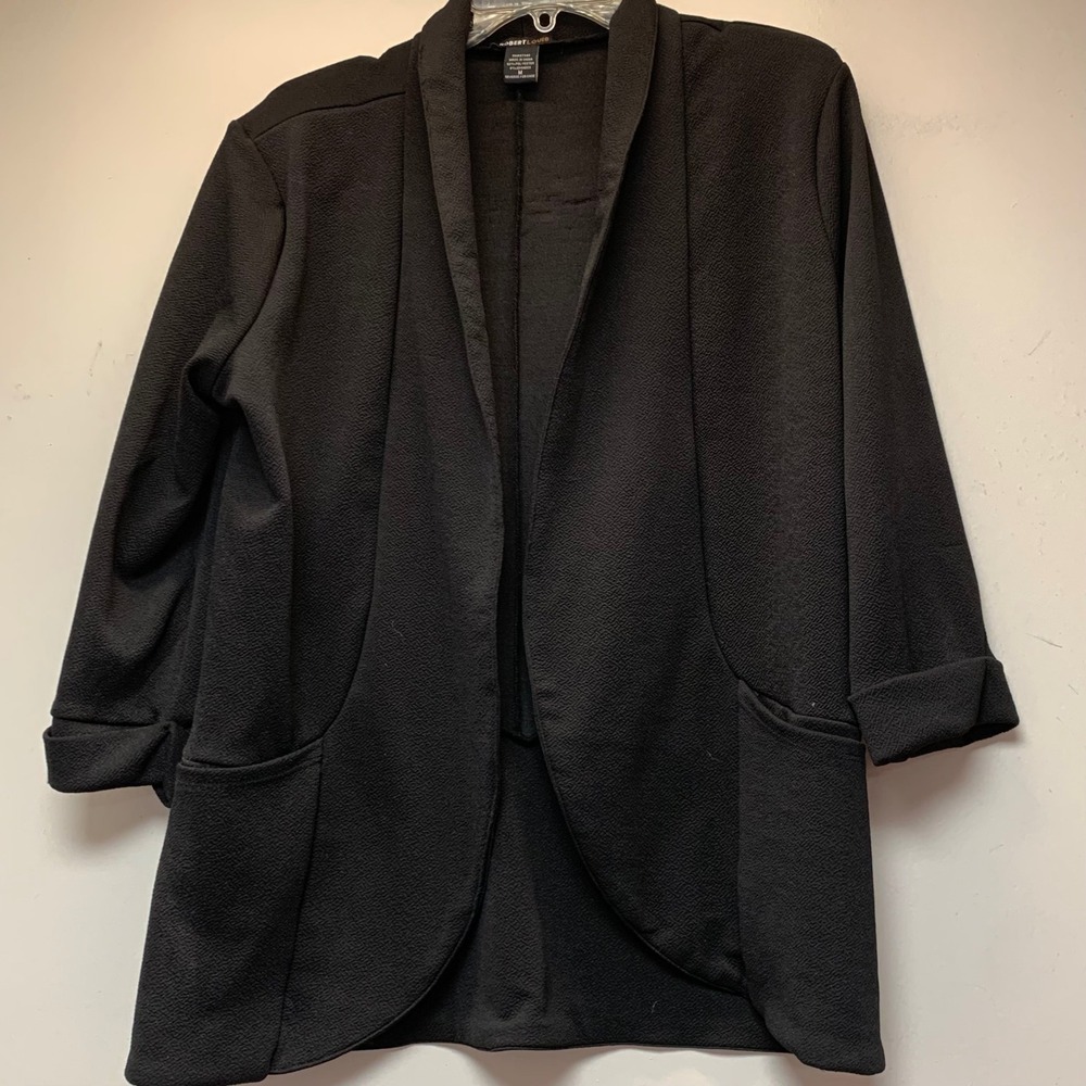 Robert Louis Blazer Women Medium Black Excellent Open Front Shawl Collar 14837